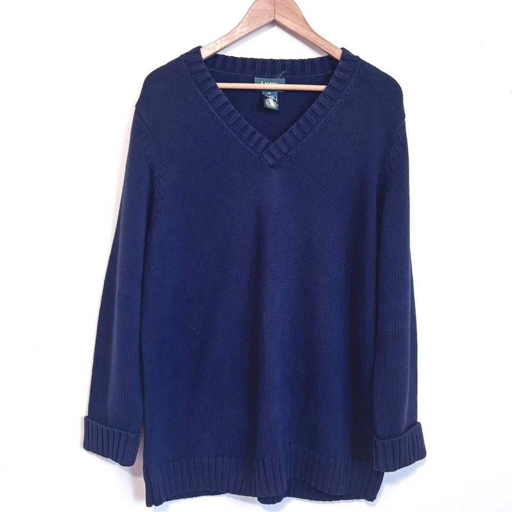 Vtg Ralph Lauren Womens Heavy Knit Sweater Size 1X Navy Preppy Luxury Capsule